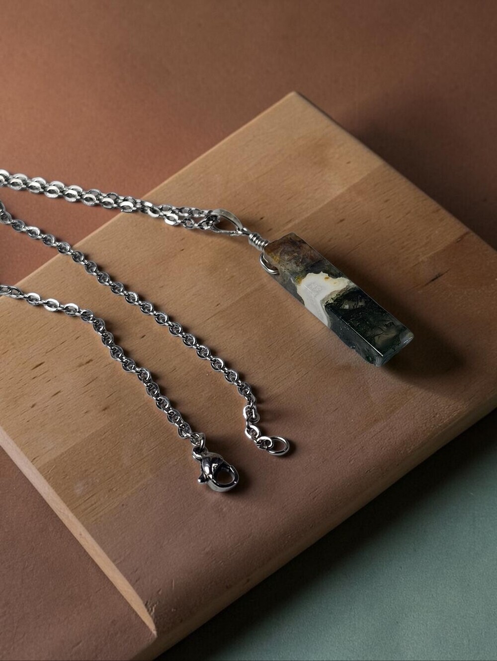 Green and Brown Moss Agate Necklace - Unbranded MEN/WOMEN Hand-crafted